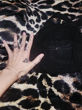 Black Corduroy Mini Backpack